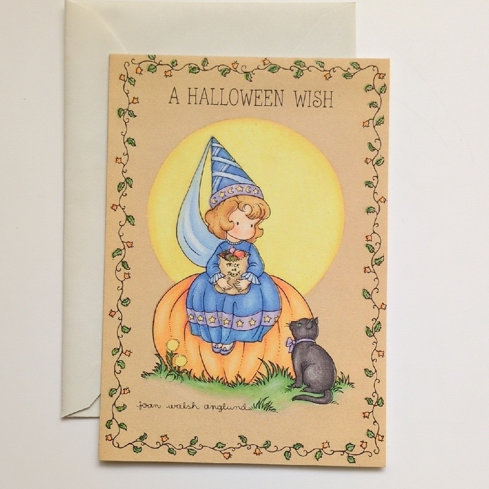Vtg 80s Hallmark Halloween Greeting Card Black Cat & Princess Trick‎ or Treating